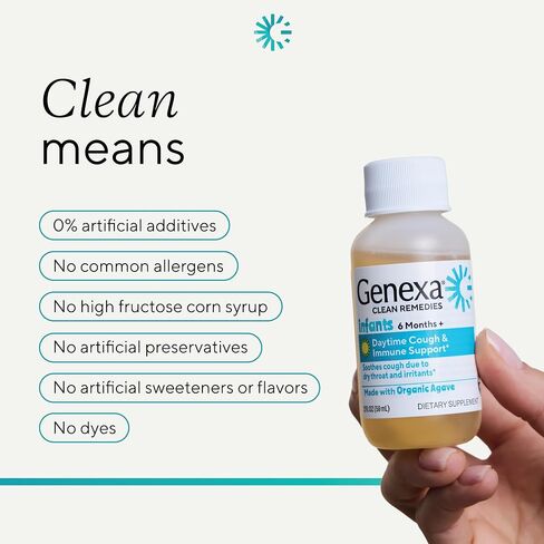 Genexa Baby Cough & Immune Support | 6 Months+ | Made Clean with Organic Agave & Zinc | Cough Syrup for Babies & Toddlers | Soothes Infant Cough & Supports Immune Health | 2 Fl Oz in Kuwait