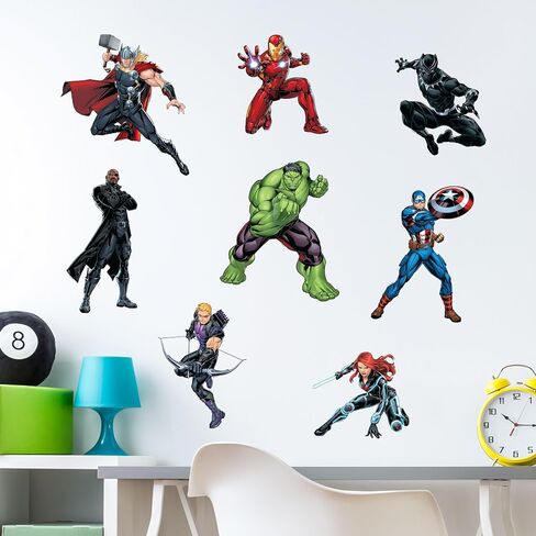 ملصقات حائط Marvel The Avengers - مجموعة من 8 ملصقات فينيل قابلة للإزالة Hulk Iron Man Captain America Black Panther لغرفة نوم الأطفال والحمام وغرفة اللعب - ديكور غرفة التقشير واللصق in Kuwait