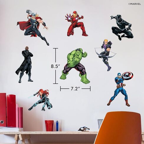 ملصقات حائط Marvel The Avengers - مجموعة من 8 ملصقات فينيل قابلة للإزالة Hulk Iron Man Captain America Black Panther لغرفة نوم الأطفال والحمام وغرفة اللعب - ديكور غرفة التقشير واللصق in Kuwait