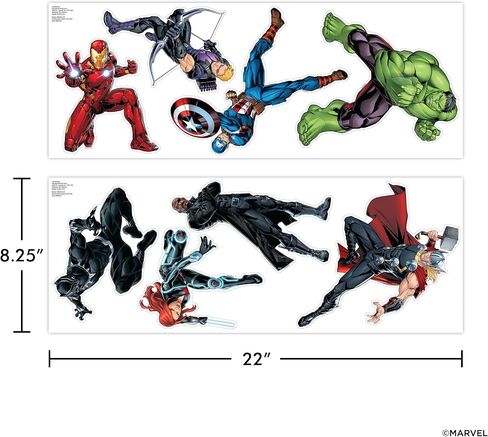 ملصقات حائط Marvel The Avengers - مجموعة من 8 ملصقات فينيل قابلة للإزالة Hulk Iron Man Captain America Black Panther لغرفة نوم الأطفال والحمام وغرفة اللعب - ديكور غرفة التقشير واللصق in Kuwait