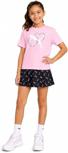 PUMA Girls Athletic Skort Set - 2 Piece Workout Set Active Skirt with Shorts & Short Sleeve T-Shirt Girls Athletic Outfit in Kuwait