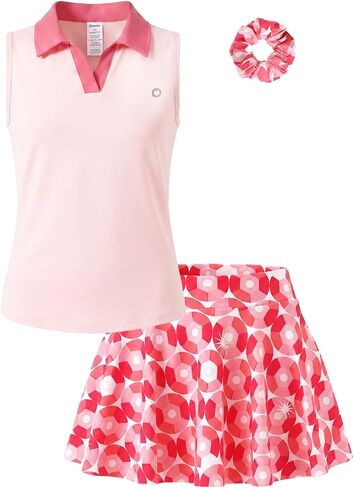 PATPAT Girls Tennis Skirt Sets Quick Dry Sleeveless Polo Top and Flowy Skort Workout Athletic 2 Piece Outfits with Hair Ties in Saudi Arabia