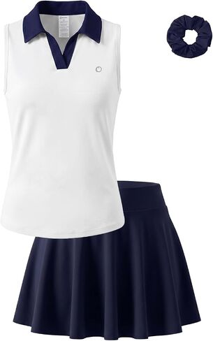 PATPAT Girls Tennis Skirt Sets Quick Dry Sleeveless Polo Top and Flowy Skort Workout Athletic 2 Piece Outfits with Hair Ties in Saudi Arabia