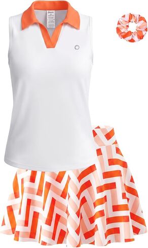 PATPAT Girls Tennis Skirt Sets Quick Dry Sleeveless Polo Top and Flowy Skort Workout Athletic 2 Piece Outfits with Hair Ties in Saudi Arabia