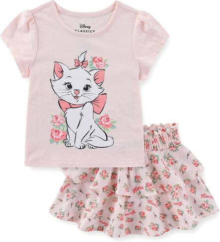 طقم تي شيرت للفتيات بأكمام قصيرة وتنورة قصيرة الأكمام من Disney The Aristocats Marie the Cat للأطفال الصغار وحتى الأطفال الكبار in Kuwait