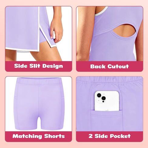 Girls Tennis Dress 2 Piece Golf Outfit Side Slit Workout Athletic Dress with Pocket Shorts 4-13 Years in Kuwait