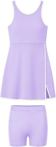 Girls Tennis Dress 2 Piece Golf Outfit Side Slit Workout Athletic Dress with Pocket Shorts 4-13 Years in Kuwait