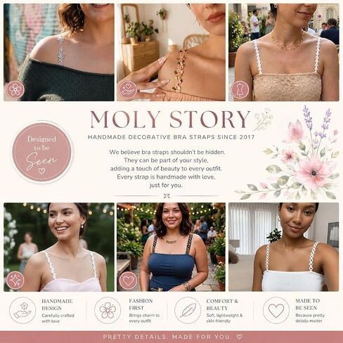 Moly Story White Floral Bra Straps, Decorative Spaghetti Bra Strap Replacement, Adjustable Shoulder Straps for Bras, Dresses in Saudi Arabia