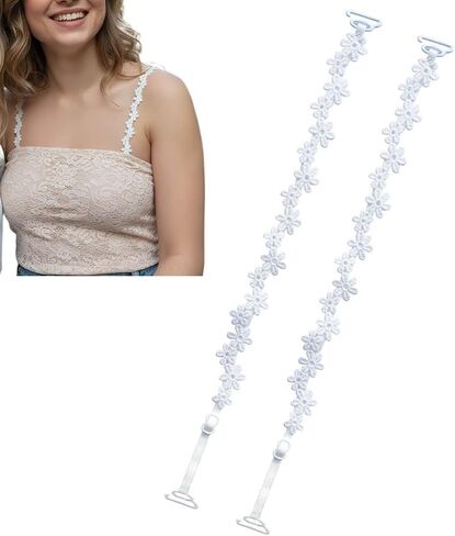 Moly Story White Floral Bra Straps, Decorative Spaghetti Bra Strap Replacement, Adjustable Shoulder Straps for Bras, Dresses in Saudi Arabia