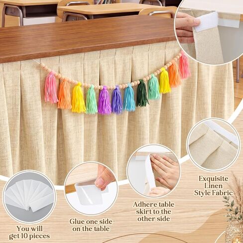 Tingjoo 6 ft x 30'' Linen Textured Table Skirts for Rectangular/Round Table Beige Teacher Desk Skirts Pleated Office Desk Decor Back to School Supplies for Classroom School Dining Wedding in Kuwait