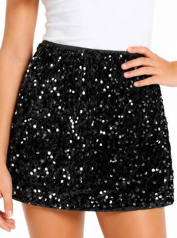 Girls Sequin Skirt Cute Summer Glitter Sparkly Elastic Waist Metallic Skirts in Kuwait