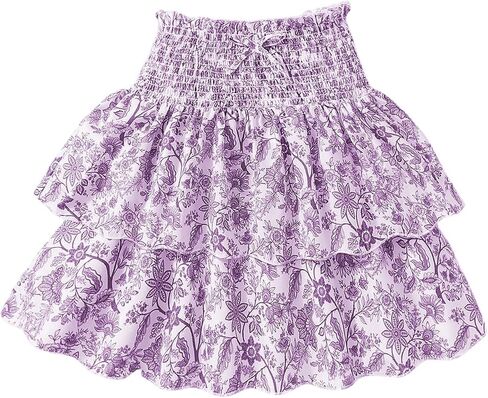 GORGLITTER Girl's Skirt Boho Floral Smocked Tiered Ruffle High Waisted Flowy Summer Vacation Beach Short Skirts in Kuwait