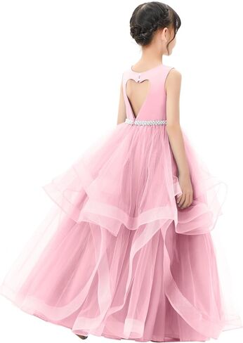 ekidsbridal القلب انقطاع الكشكشة تنورة زهرة فتاة فساتين للرقص الأب ابنة 329 in Kuwait