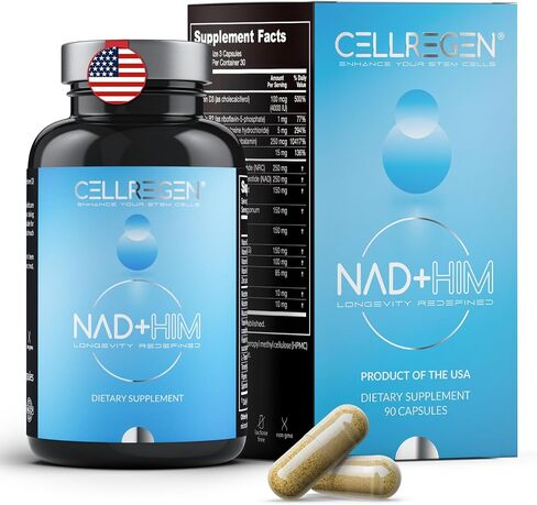 NAD HIM NAD مكمل نيكوتيناميد ريبوسيد تركيبة العافية، يساعد على استعادة مستويات NAD، ويدعم مستويات التستوستيرون، مكمل NAD للرجال، خالي من الغلوتين غير المعدل وراثيًا، 90 كبسولة in Kuwait