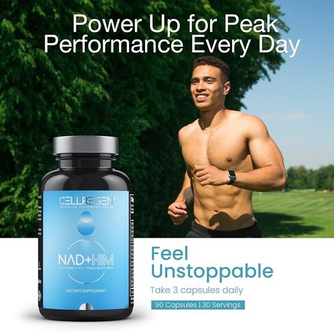 NAD HIM NAD مكمل نيكوتيناميد ريبوسيد تركيبة العافية، يساعد على استعادة مستويات NAD، ويدعم مستويات التستوستيرون، مكمل NAD للرجال، خالي من الغلوتين غير المعدل وراثيًا، 90 كبسولة in Kuwait