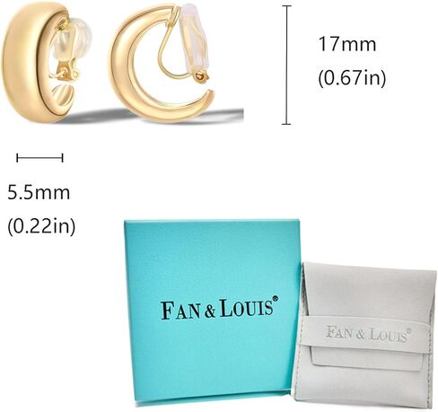 FAN&LOUIS Gold Silver Clip On Hoop Earrings,14K Gold Plated Chunky Gold Small Huggie Hoops Clip-On Earrings for Women│Small Wide Round Hoop Clip On Earrings in Kuwait