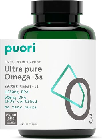 Puori Omega 3 Fish Oil Supplement - Ultra Pure & Burpless Wild Caught Fish Oil with 2000mg Omega 3 Fatty Acids,1250mg EPA & 500mg DHA Supports Heart, Brain & Eye Health - IFOS Certified - 120 Softgels in Saudi Arabia