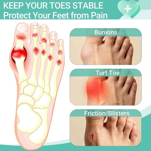 12 Pack Turf Toe Brace T-Straps, Waterproof Bunion Corrector for Women Big Toe Splints for Broken Toe Straightener, Latex-Free Adhesive Bunion Turf Tape for Foot Pain Relief in Saudi Arabia