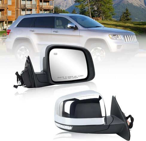 Passenger Side Mirror Compatible with 2011-2021 Jeep Grand Cherokee,2022 Jeep Grand Cherokee WK Mirrors with Heated,Power Folding,Blind Spot Detection,Turn Signal Light 13Pins,Chrome in Saudi Arabia