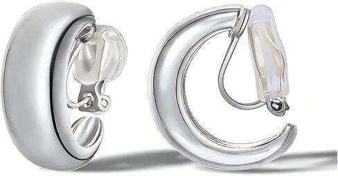 FAN&LOUIS Gold Silver Clip On Hoop Earrings,14K Gold Plated Chunky Gold Small Huggie Hoops Clip-On Earrings for Women│Small Wide Round Hoop Clip On Earrings in Kuwait
