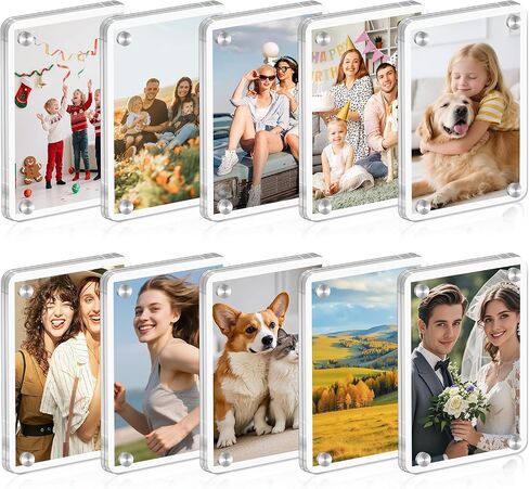 10 Pack Acrylic Fridge Magnetic Frame for Polaroid, 2.36x3.54 Inch Mini Picture Frames for Fujifilm Instax Mini, Clear Magnet Frames for Refrigerator, Double Sided Wallet Size Magnetic Photo Frame in Saudi Arabia