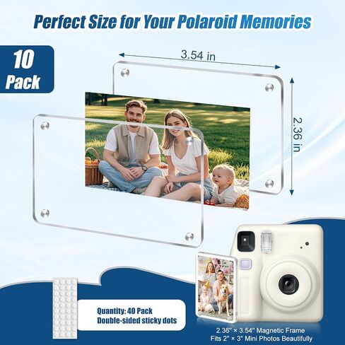 10 Pack Acrylic Fridge Magnetic Frame for Polaroid, 2.36x3.54 Inch Mini Picture Frames for Fujifilm Instax Mini, Clear Magnet Frames for Refrigerator, Double Sided Wallet Size Magnetic Photo Frame in Saudi Arabia