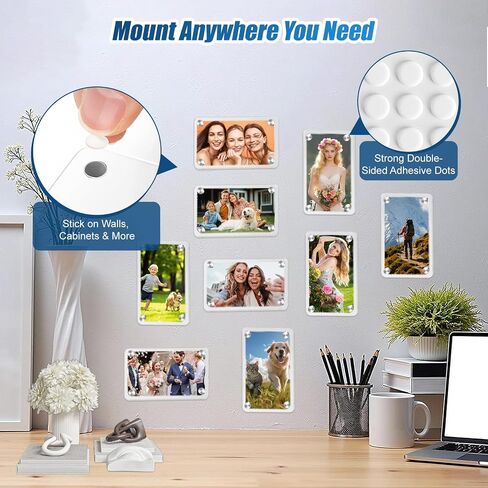 10 Pack Acrylic Fridge Magnetic Frame for Polaroid, 2.36x3.54 Inch Mini Picture Frames for Fujifilm Instax Mini, Clear Magnet Frames for Refrigerator, Double Sided Wallet Size Magnetic Photo Frame in Saudi Arabia