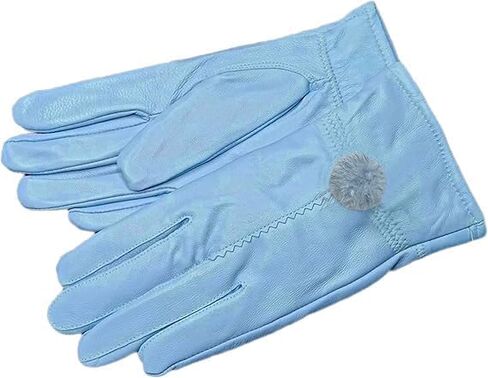 2019 Women Leather Gloves Winter Warm Real Lambskin Lined Driving Gloves (#0-light Blue With Poms) in Saudi Arabia