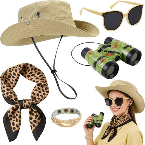 5 Pcs Safari Costume Accessories Set for Women, Adult Zoo Keeper Outfit for Halloween Cosplay, Safari Themed Party, Rave, Daily Use in Saudi Arabia