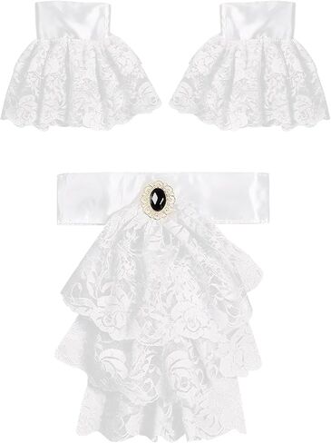 Jabot Lace مع 2 أساور كشكشة، مجموعة إكسسوارات أزياء استعمارية ذات ياقة مكشكشة على الطراز الفيكتوري، أصفاد دانتيل للمعصمين in Kuwait