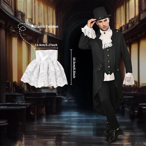 Jabot Lace مع 2 أساور كشكشة، مجموعة إكسسوارات أزياء استعمارية ذات ياقة مكشكشة على الطراز الفيكتوري، أصفاد دانتيل للمعصمين in Kuwait