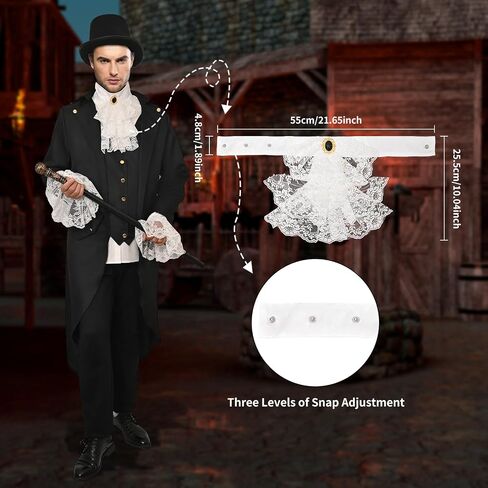 Jabot Lace مع 2 أساور كشكشة، مجموعة إكسسوارات أزياء استعمارية ذات ياقة مكشكشة على الطراز الفيكتوري، أصفاد دانتيل للمعصمين in Kuwait