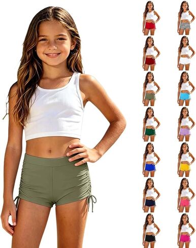 Girls Swim Shorts High Waisted Bathing Suit Side Drawstring Bottoms Swimsuit Swimming Trunk Swimwear Board Shorts in Saudi Arabia