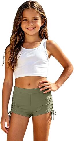 Girls Swim Shorts High Waisted Bathing Suit Side Drawstring Bottoms Swimsuit Swimming Trunk Swimwear Board Shorts in Saudi Arabia