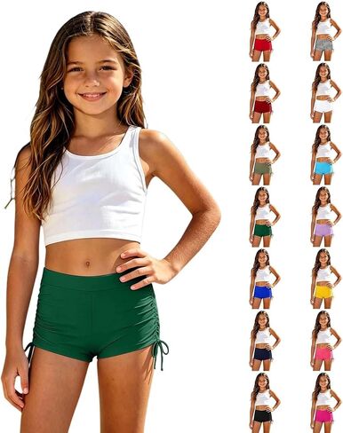 Girls Swim Shorts High Waisted Bathing Suit Side Drawstring Bottoms Swimsuit Swimming Trunk Swimwear Board Shorts in Saudi Arabia