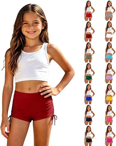 Girls Swim Shorts High Waisted Bathing Suit Side Drawstring Bottoms Swimsuit Swimming Trunk Swimwear Board Shorts in Saudi Arabia