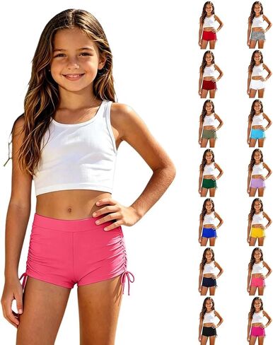 Girls Swim Shorts High Waisted Bathing Suit Side Drawstring Bottoms Swimsuit Swimming Trunk Swimwear Board Shorts in Saudi Arabia