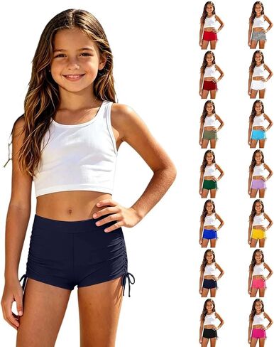 Girls Swim Shorts High Waisted Bathing Suit Side Drawstring Bottoms Swimsuit Swimming Trunk Swimwear Board Shorts in Saudi Arabia