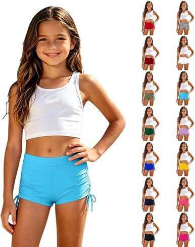 Girls Swim Shorts High Waisted Bathing Suit Side Drawstring Bottoms Swimsuit Swimming Trunk Swimwear Board Shorts in Saudi Arabia