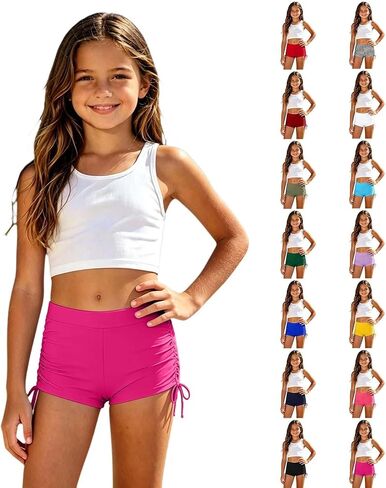 Girls Swim Shorts High Waisted Bathing Suit Side Drawstring Bottoms Swimsuit Swimming Trunk Swimwear Board Shorts in Saudi Arabia