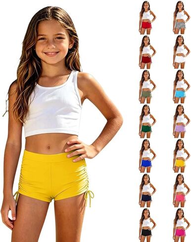 Girls Swim Shorts High Waisted Bathing Suit Side Drawstring Bottoms Swimsuit Swimming Trunk Swimwear Board Shorts in Saudi Arabia