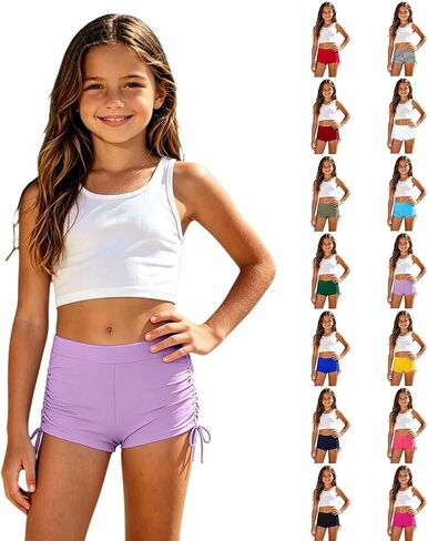 Girls Swim Shorts High Waisted Bathing Suit Side Drawstring Bottoms Swimsuit Swimming Trunk Swimwear Board Shorts in Saudi Arabia