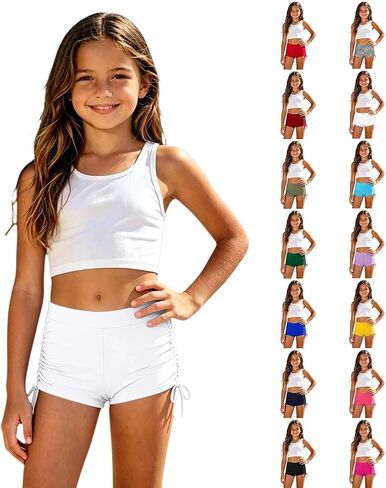 Girls Swim Shorts High Waisted Bathing Suit Side Drawstring Bottoms Swimsuit Swimming Trunk Swimwear Board Shorts in Saudi Arabia