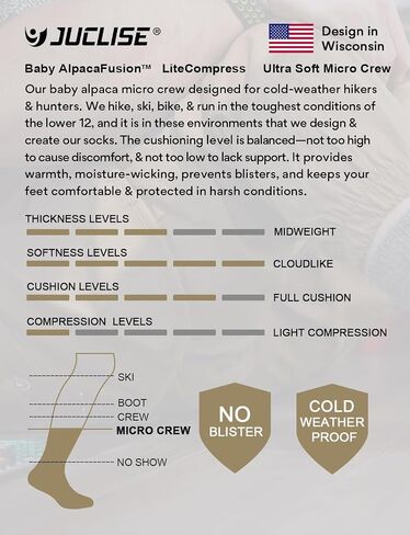 Juclise Alpaca Wool Lightweight Micro Crew Socks Moisture Wicking Anti-blister Merino Hiking Breathable Cushioned Work in Saudi Arabia