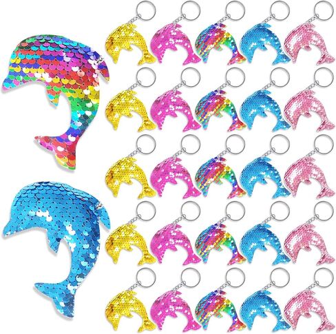 CiciBear 25 Pack Dolphin Sequin Keychains for Ocean Themed Party Favors, Kids and Adults Birthday Gift, Baby Shower, Party, 5 Colors in Saudi Arabia