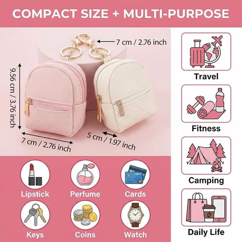 2Pcs Mini Bag Keychain Organizers, PU Leather Pendant for Lipstick Cards in Saudi Arabia