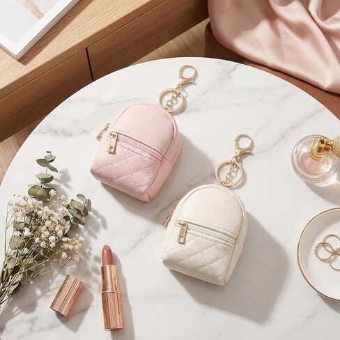 2Pcs Mini Bag Keychain Organizers, PU Leather Pendant for Lipstick Cards in Saudi Arabia