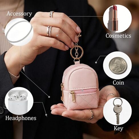 2Pcs Mini Bag Keychain Organizers, PU Leather Pendant for Lipstick Cards in Saudi Arabia