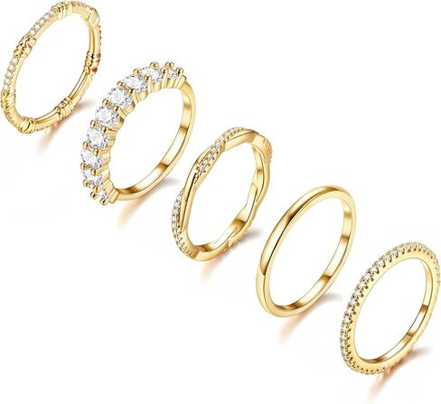 Dochais Gold Rings for Women 5PCS Stackable 14K Gold Plated Stacking Rings for Women Non Tarnish Trendy Dainty Rings Cubic Zirconia Gold Rings Set Statement Wedding Bands Rings in Kuwait