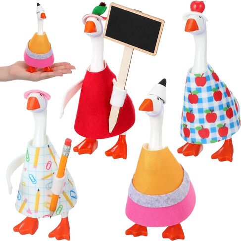 Hahafelt 4 Sets Back to School Mini Desk Goose Outfits 7 Inch Magnetic Silly Goose Statue Keychain Felt Clothing for Holiday Party Nursery Classroom Decor (Mixed Style) in Kuwait